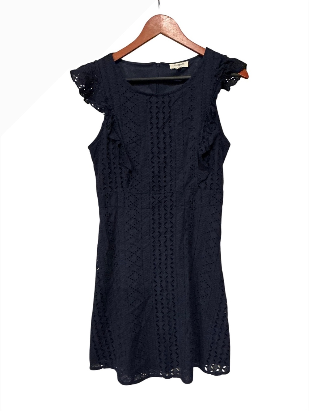 Umgee Navy Blue Cotton Lace Dress with Ruffle Sleeves, SizeM